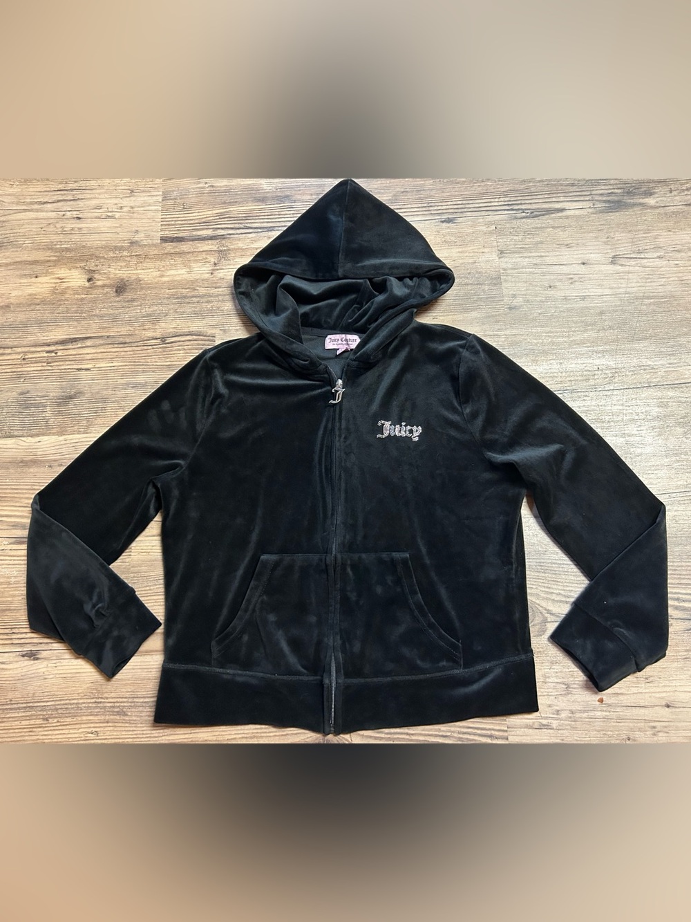 Juicy Couture Black Velvet Zip-Up Hoodie Jacket Large